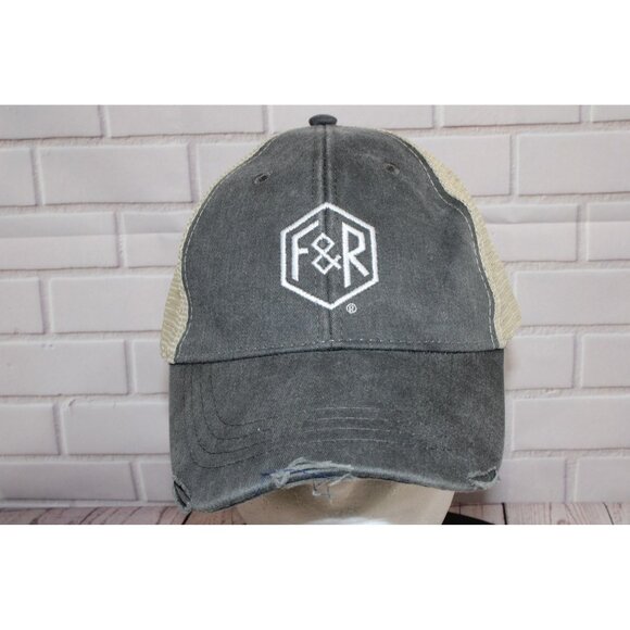 Vintage Adams F&R Trucker Hat Distressed Gray & Beige Mesh Cap Adjustable Snapba - Picture 1 of 8